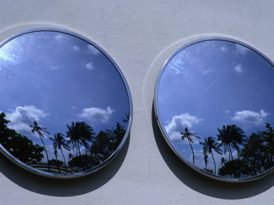A Mirrored View of Palms in the South Beach Art-Deco District, Miami, Florida, USA