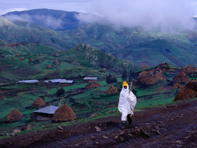 Man in Highlands Above a Small Village, Ajibara, Ethiopia