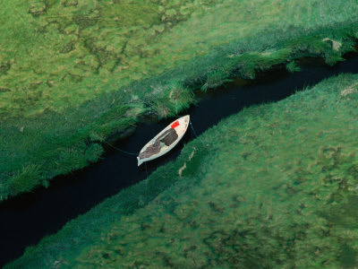 Small Boat Moored on Estuary, Plymouth, Massachusetts, USA