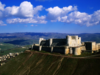 Castle on Hilltop Overlooking Village, Crac Des Chevaliers, Syria