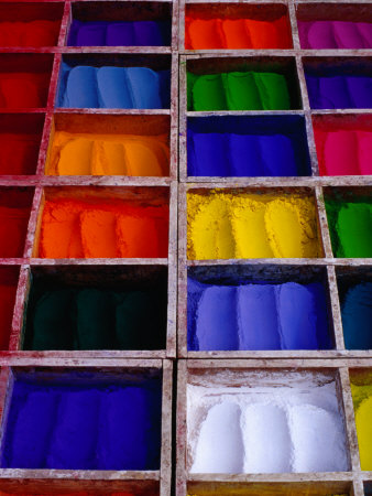 Coloured Dyes for Sale at Market Stall, Pashupatinath, Bagmati, Nepal