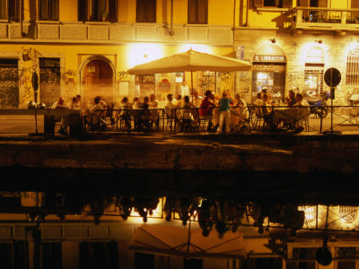 Restaurant along Canal Naviglio Grande, Milan, Italy