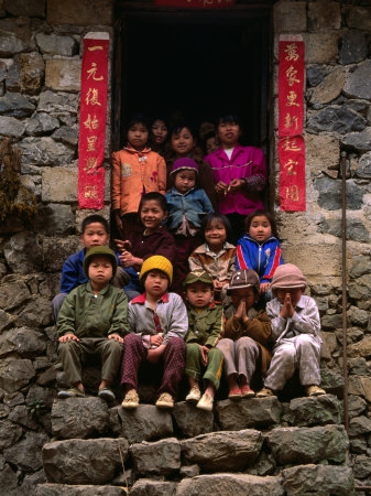 Village Children Sitting on Steps, Kaili, China