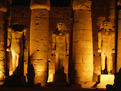 Luxor Temple Statues and Pillars at Night, Luxor, Egypt