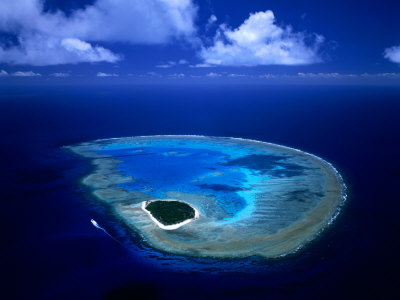 Aerial View of Island and Surrounding Reefs, Australia
