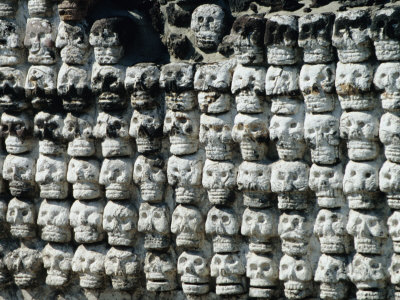 Wall of Skulls in Templo Mayor, Zocalo District, Mexico City, Mexico