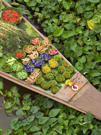 Detail of Boat in Water Lilies, Floating Market, Bangkok, Thailand