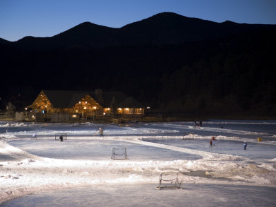Ice Skating and Hockey on Evergreen Lake, Colorado, USA Poster