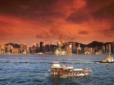 Hong Kong Harbor at Sunset, Hong Kong, China