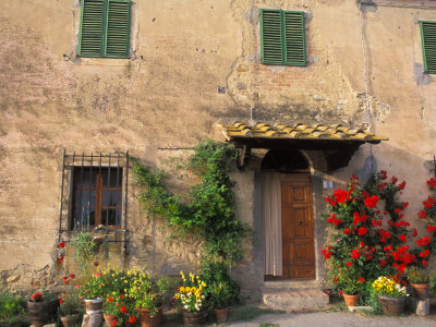 Old Home with Flowers at San Gimignano, Tuscany, Italy