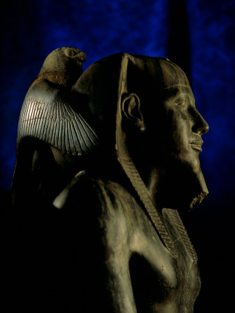 Statue of Diorite, Pharaoh Khafre with Falcon God Horus, Egyptian Museum, Cairo, Egypt