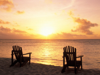 Empty Beach Chairs at Sunset, Denis Island, Seychelles