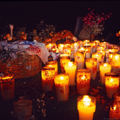 The Day of All Saints (Dia de Todos los Santos) Graves Adorned with Flowers, Michoacan, Mexico