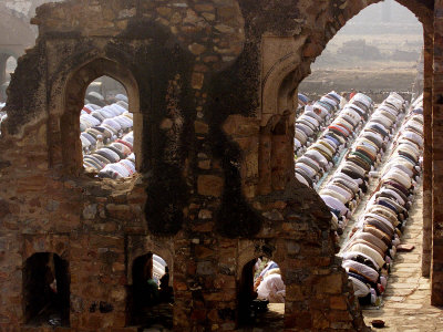 Muslims Offer Eid Prayers at the Ruins of Jami Mosque, Which was Built in 1345 AD