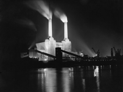 Battersea Power Station at night, 1951