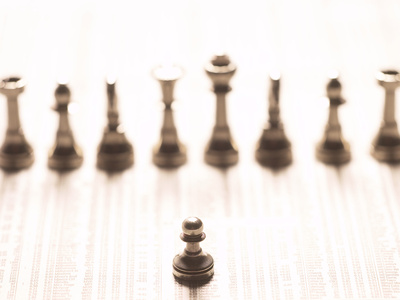 Buy Silver Pawn on Newspaper Stock Market Report with Line of Chess Pieces at AllPosters.com