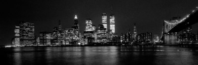 New York Skyline at Night Dominated by the Twin Towers of the World Trade Centre, August 1981