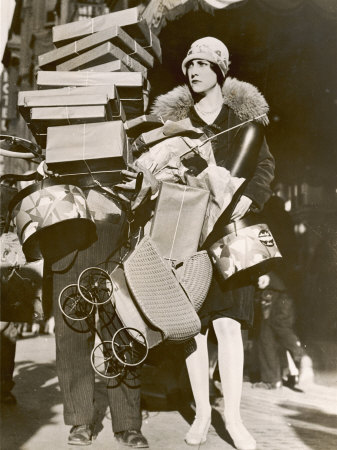 Buy Woman Has Been Very Busy Shopping So Much So That Her Helper is Hidden Under a Pile of Parcels at AllPosters.com