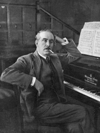 Giacomo Puccini Leans on the Pianoa Cigarette Dangling from the Side of His Mouth