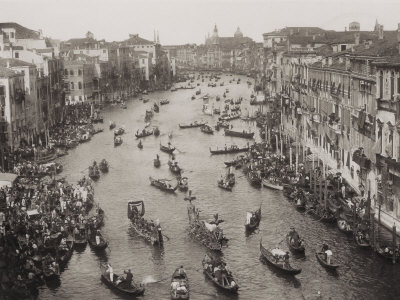View from Above of the Grand Canal in Venice During a Historical Regatta