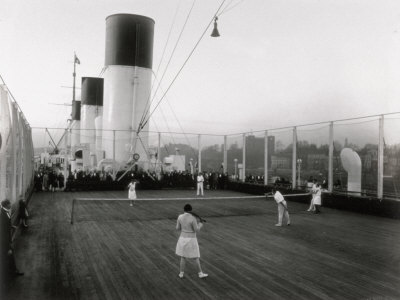 Tennis Match Played on the Games Deck of the German Transatlantic Liner 