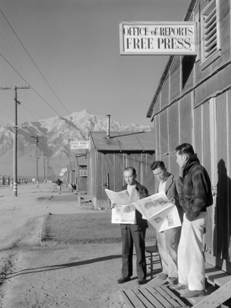 Roy Takeno, Editor, and Group, Manzanar Relocation Center, California