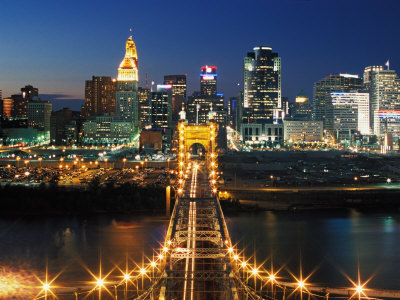 View From John A Roebling Bridge Between Cincinnati, Ohio and Covington, Kentucky, USA
