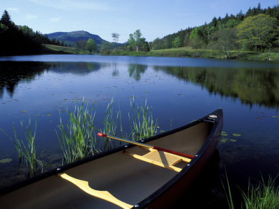 Canoe Resting on the Shore of Little Long Pond, Acadia National Park, Maine, USA