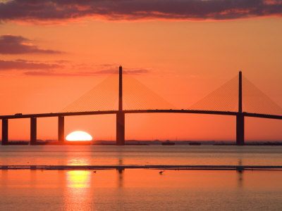 Sunrise Behind Sunshine Skyway Bridge, Florida, USA