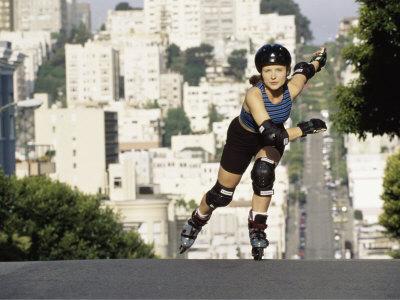 Woman Rollerblading Uphill Poster