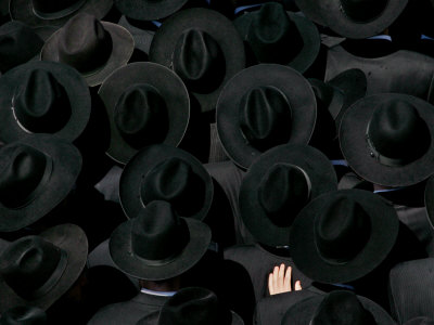 Ultra Orthodox Jewish Men Look on as They Watch the Burial of Prominent Jewish Rabbi Shlomo Wolbe