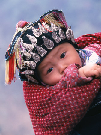 Miao Baby Wearing Traditional Hat, China