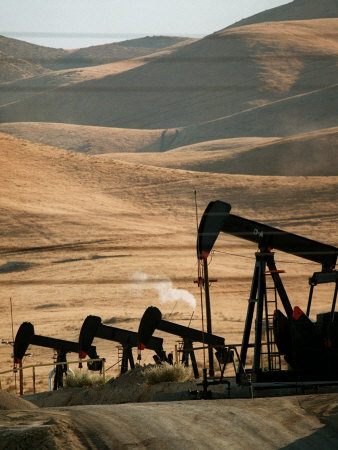 Oil Pumps Work the Midway Sunset Oil Field West of Taft, Calif.