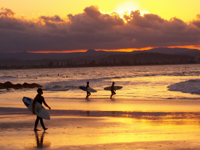 Surfers at Sunset, Gold Coast, Queensland, Australia