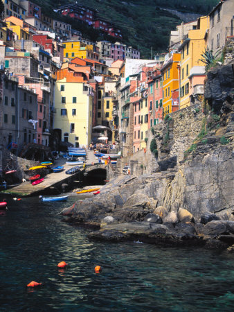 Harbor View of Hillside Town of Riomaggiore, Cinque Terre, Italy