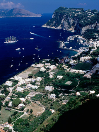 Capri Town, Port and Mt. Tiberio with Mainland in Distance, Capri, Italy