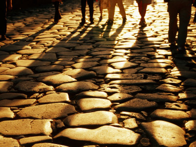 Buy Via Sacra Cobblestones and Pedestrian Shadows at Roman Forum, Rome, Italy at AllPosters.com