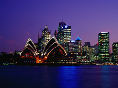 Opera House and City Skyline at Dusk, Sydney, Australia