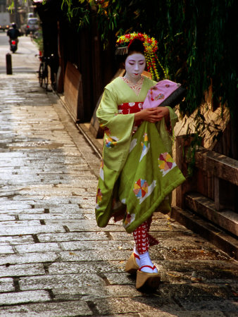 Maiko Walking Along Street in Gion, Kyoto, Japan