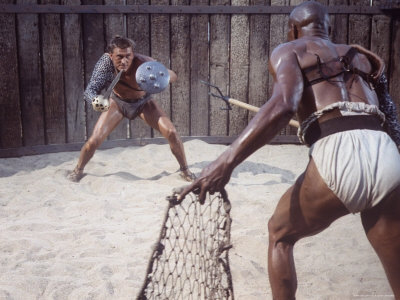 Actor Kirk Douglas Faces Actor Woody Strode in Scene From Stanley Kubrick