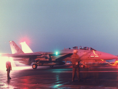 Aircraft Carrier Directing Fighter Aircraft in US Led Allied Desert Storm Gulf War Mission