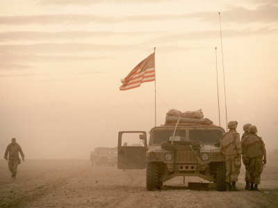 US Soldiers Scanning Desert Horizon in Desert Storm Gulf War