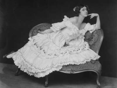 Russian Ballerina Karsavina Striking Attitude on Couch in Folkine Ballet "Carnival"