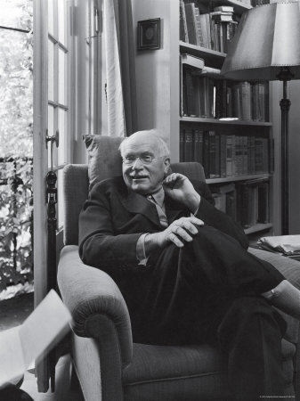 Swiss Psychiatrist Dr. Carl Jung Relaxing in an Easy Chair in His Library at Home
