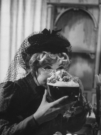 Lucille Ball Drinking Beer Between Scenes of a Skit in Show Called "The Good Years"