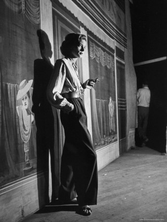 Actress Lauren Bacall Smoking a Cigarette on the Set of Film, "Young Man with a Horn"