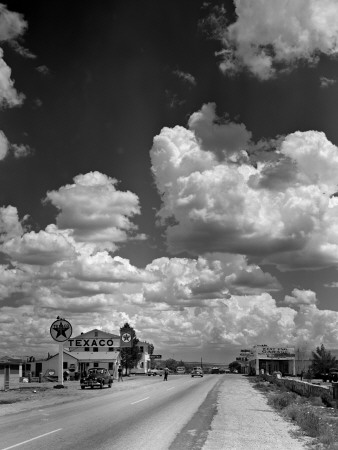 Buy Cumulus Clouds Billowing over Texaco Gas Station along a Stretch of Highway US 66 at AllPosters.com