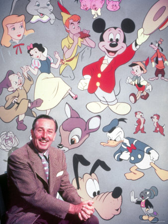 Movie Studio Head Walt Disney Sitting in Front of Backdrop Filled with Disney Creations