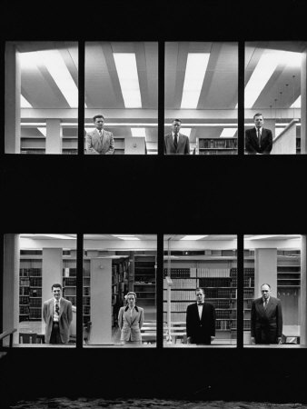 Faculty Members of Polish Descent on Staff at Wayne University Standing at Library Windows
