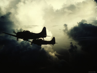 Thick Cloud Cover US Navy Douglas SBD "Dauntless" Torpedo Dive Bombers on Japanese Held Wake Island